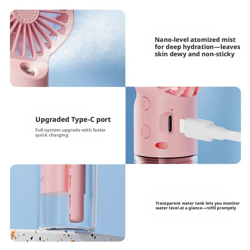 New Fan Mini Handheld Mist Fan Portable USB Rechargeable Handheld 3 Speeds Powerful Fan Outdoor Personal Hand Fan