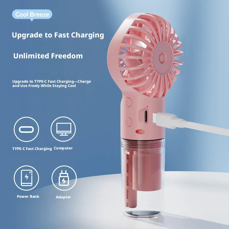 New Fan Mini Handheld Mist Fan Portable USB Rechargeable Handheld 3 Speeds Powerful Fan Outdoor Personal Hand Fan